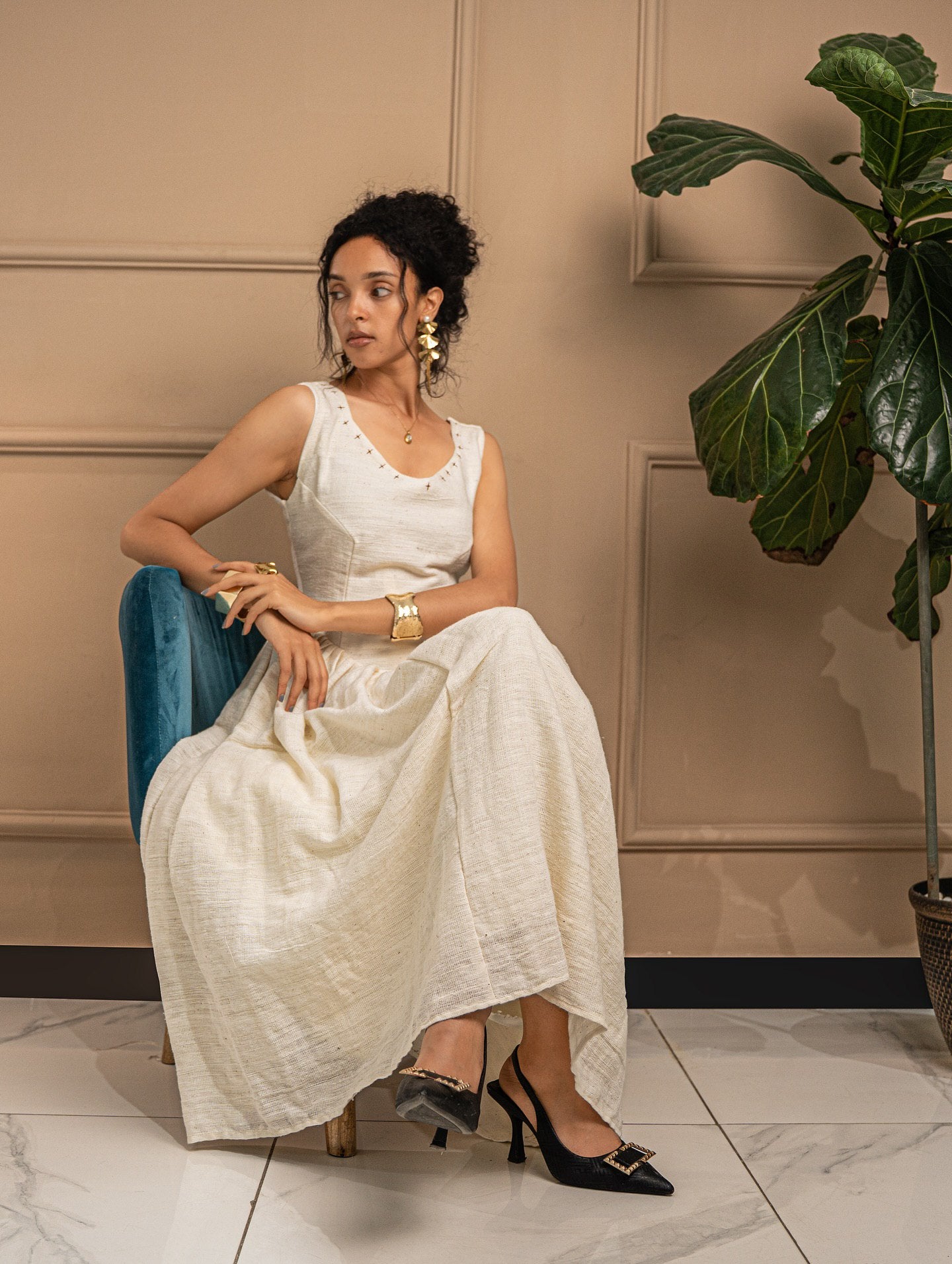 White Sleeveless Habesha Dress Simple Habesha Kemis Cultural Ethiopian Clothing 594