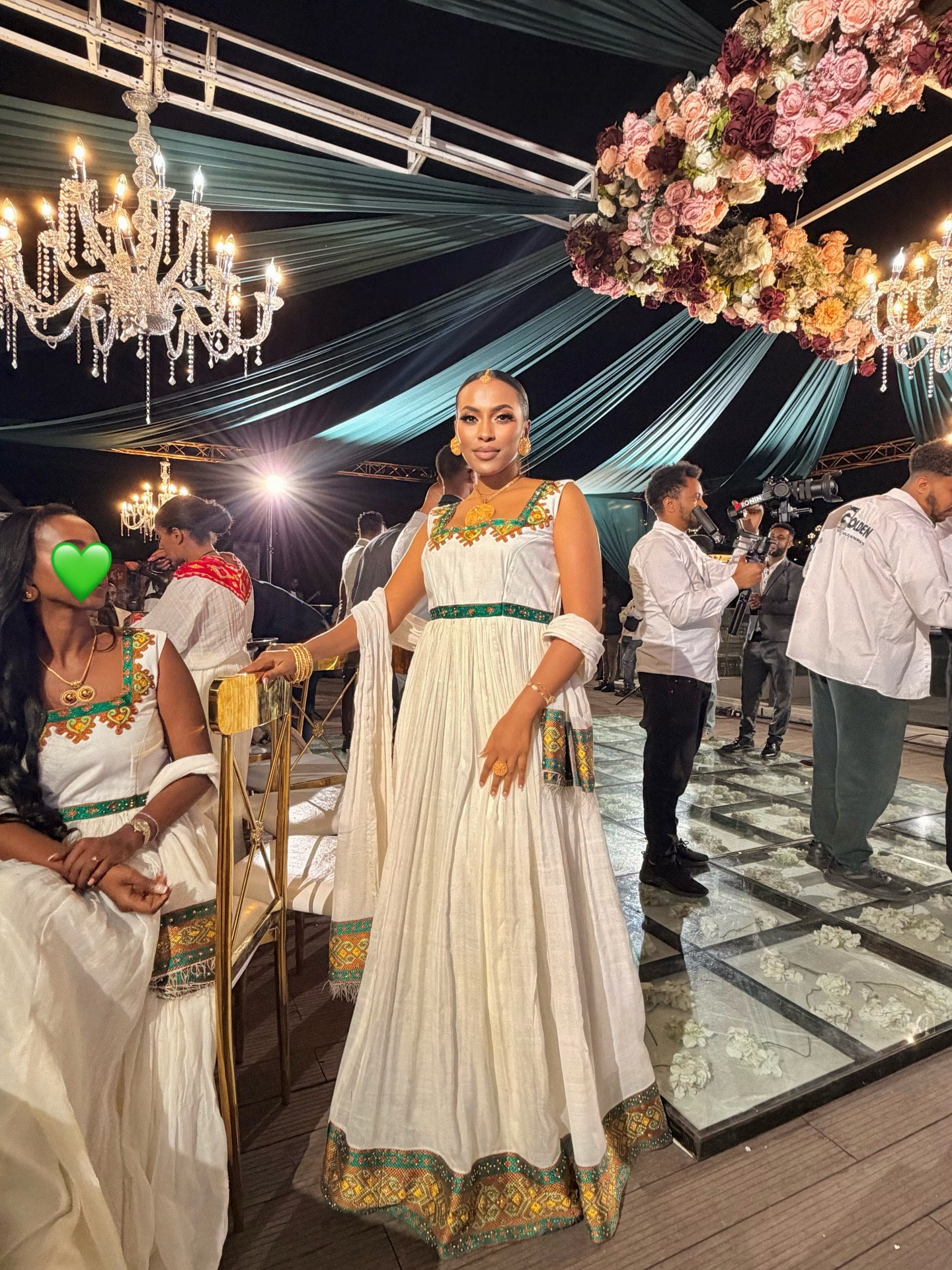 Sleeveless Habesha Kemis Green and Gold Ethiopian Dress Stylish Habesha Dress 598