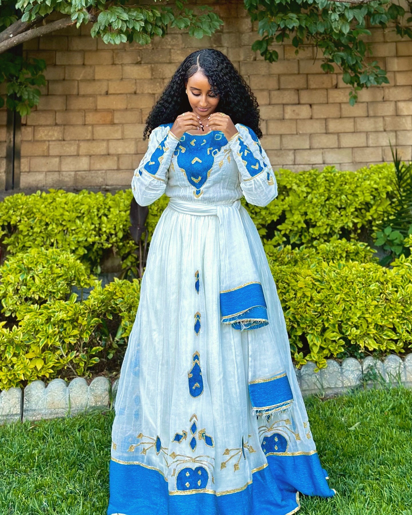Blue Woven Habesha Kemis Habesha Traditional Dress Handwoven Long Sleeve Habesha Dress 606