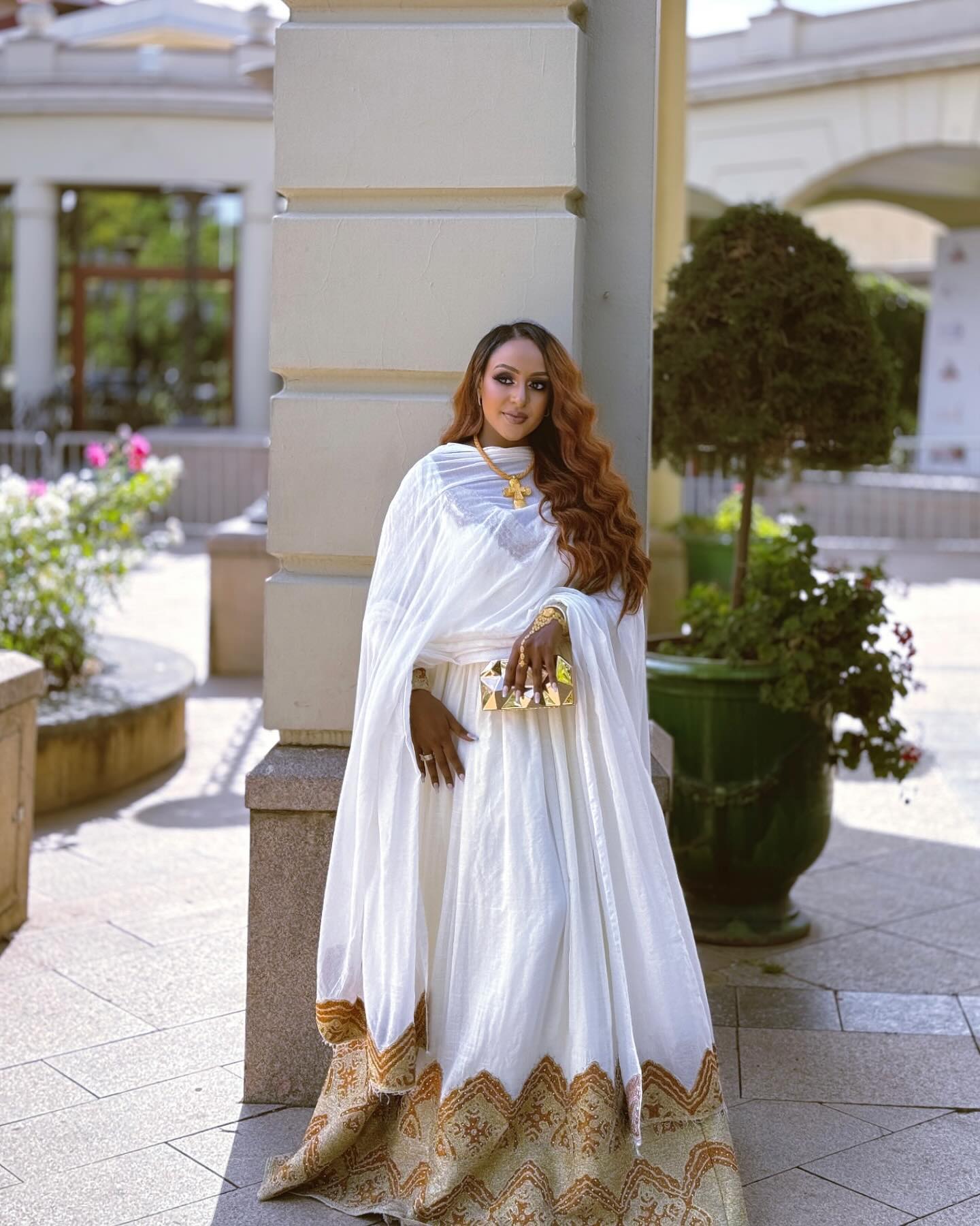 Golden Embroidery Habesha Kemis  Long Sleeve Habesha Dress