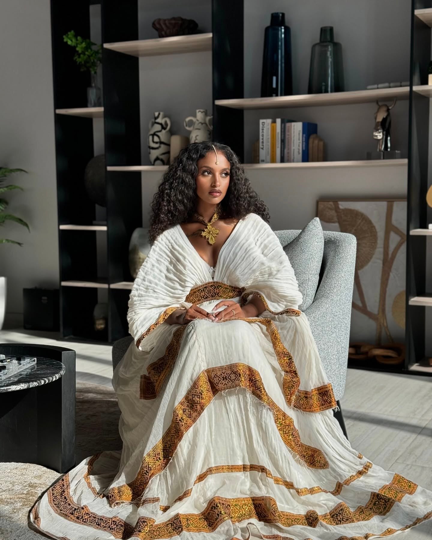 V-Neckline Habesha Kemis Beautiful Habesha Dress Timeless Ethiopian Traditional Dress 608