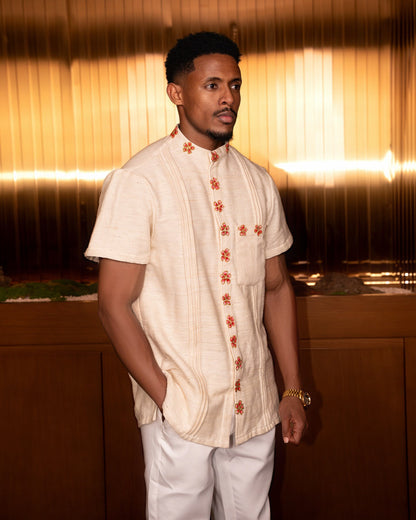 Habesha Men's Shirt Ethiopian Traditional Clothing for Men Short Sleeve Habesha Clothing 609