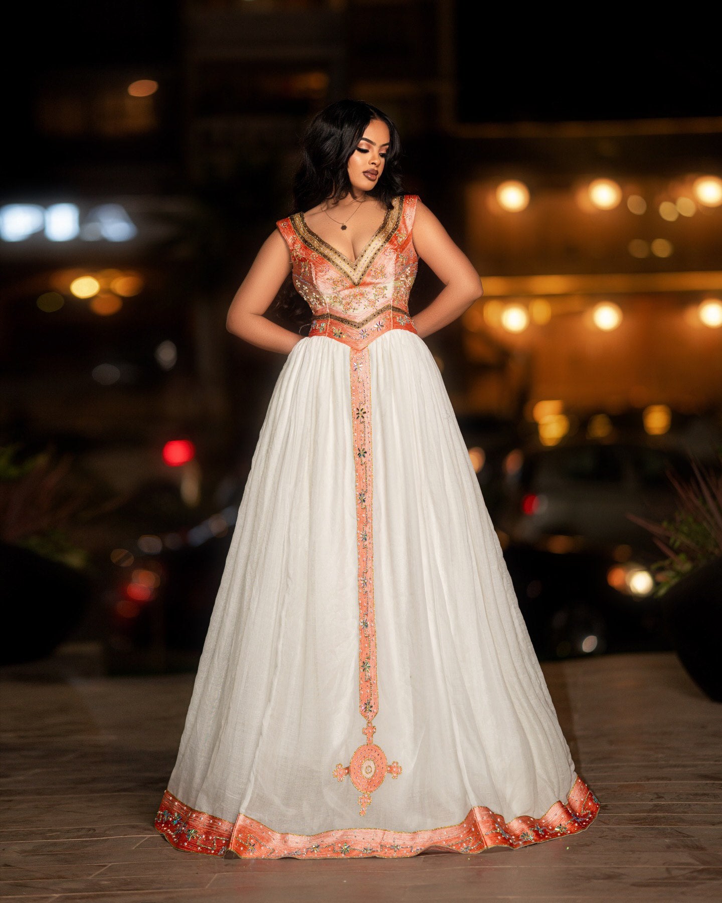 Sleeveless Habesha Dress Traditional Ethiopian Clothing For Wedding Orange Embroidery Habesha kemis 612