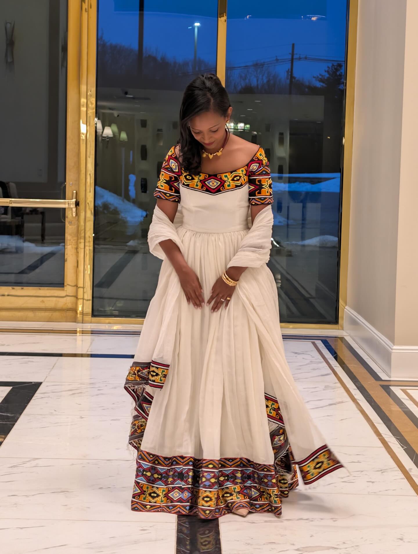 Off Shoulder Ethiopian Dress Multicolor Embroidery Habesha Dress Charming Habesha Kemis 613