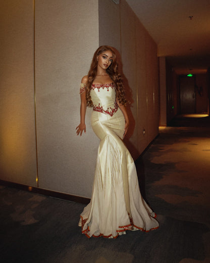 Graceful Habesha Kemis Red Embroidery Ethiopian Clothing Charming Habesha Dress For Cultural Celebrations 630