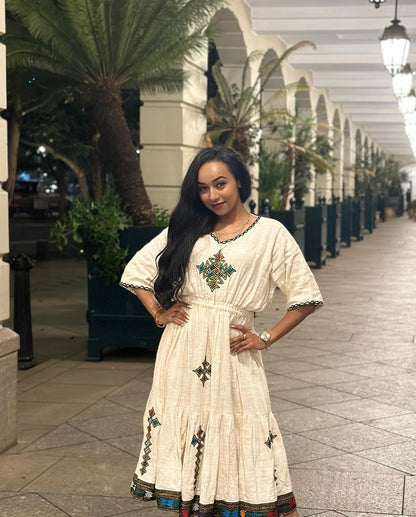 Cross Embroidery Habesha Dress Handwoven Ethiopian Clothing Stylish Habesha Kemis 640