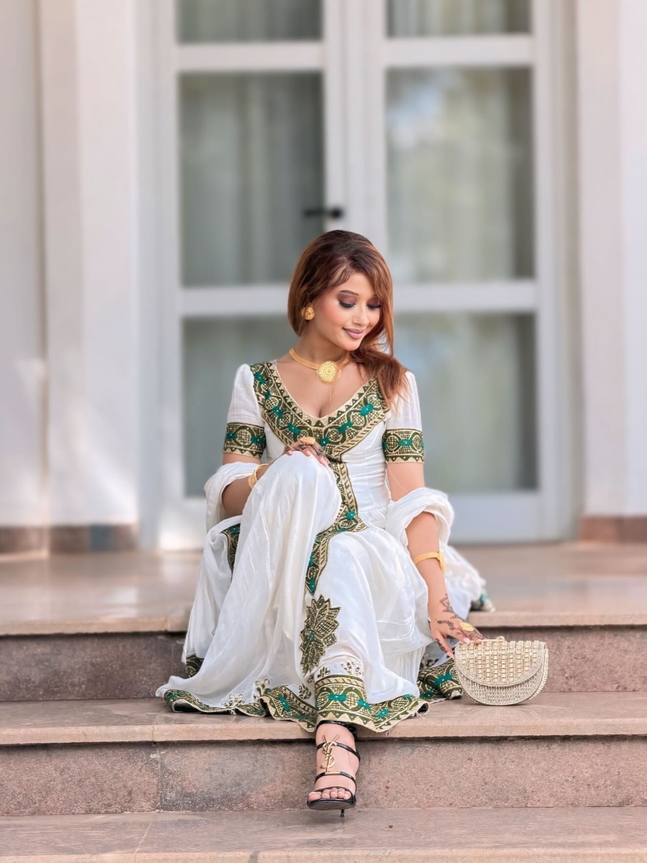 Green and Gold Habesha Dress Short Sleeve Habesha Kemis Timeless Ethiopian Clothing 642