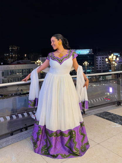 Short Sleeve Habesha Dress Habesha Kemis With Purple Woven Graceful Ethiopian Dress 650