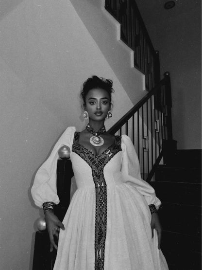 Long Sleeve Eritrean And Ethiopian Dress Puff Sleeve Habesha Kemis Timeless Habesha Dress 652