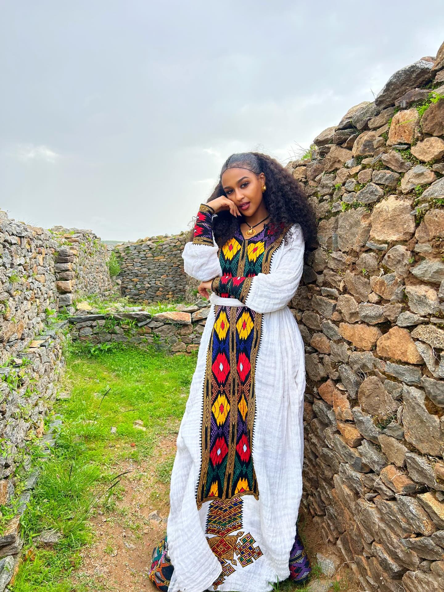 Long Sleeve Habesha Dress Multicolor Woven Habesha Kemis Traditional Ethiopian Dress Style 654