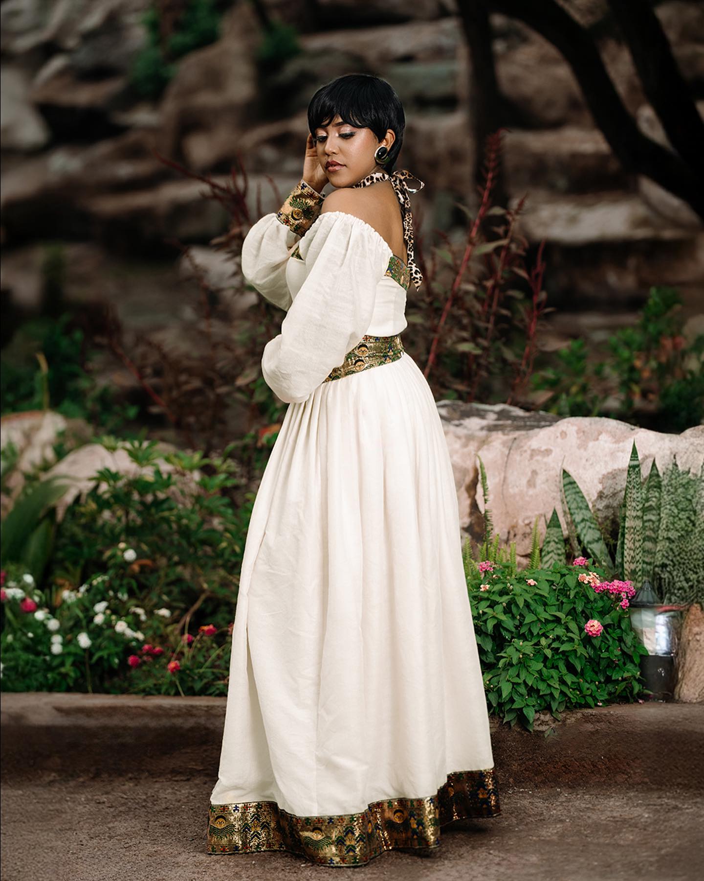 Off-Shoulder Habesha Kemis Long Sleeve Ethiopian Clothing Charming Habesha Dress 659