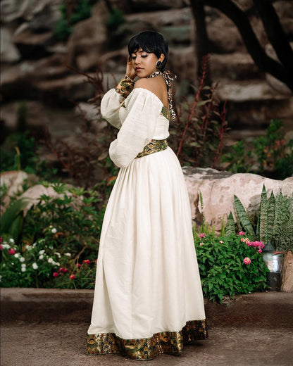 Off-Shoulder Habesha Kemis Long Sleeve Ethiopian Clothing Charming Habesha Dress 659