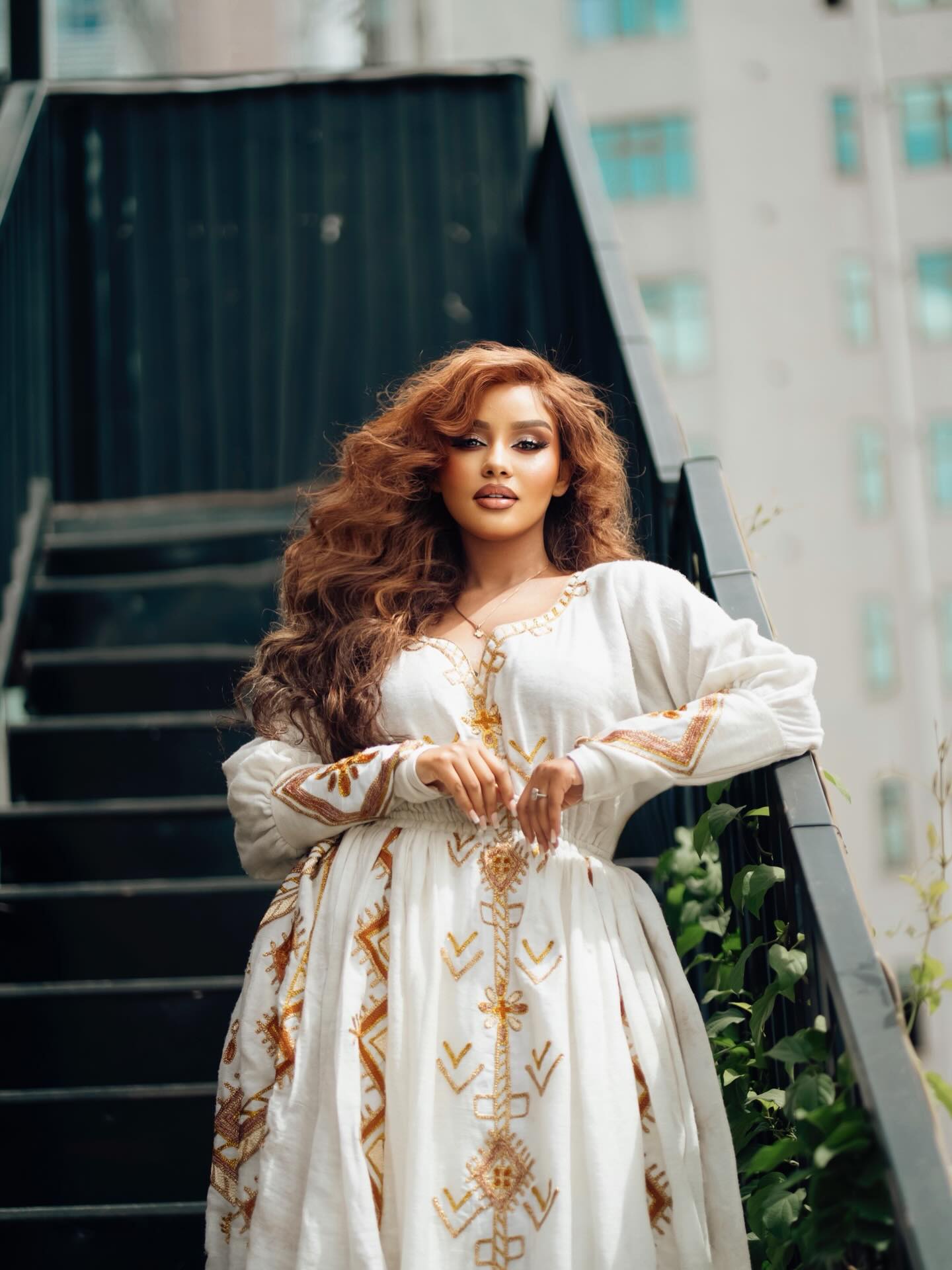 Golden Embroidery Habesha Kemis Long Sleeve Traditional Ethiopian Dress Charming Habesha Dress 681