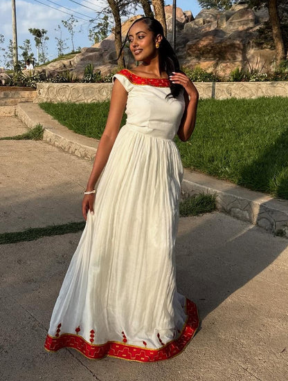 Backless Habesha Dress Red Embroidery Ethiopian Clothing Beautiful Habesha Kemis 690