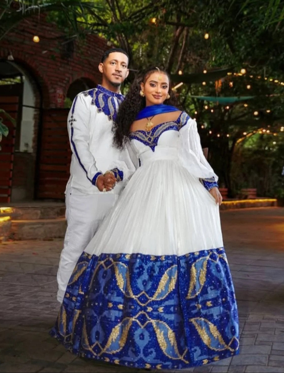 Royal Blue Matching Habesha Couple Outfit