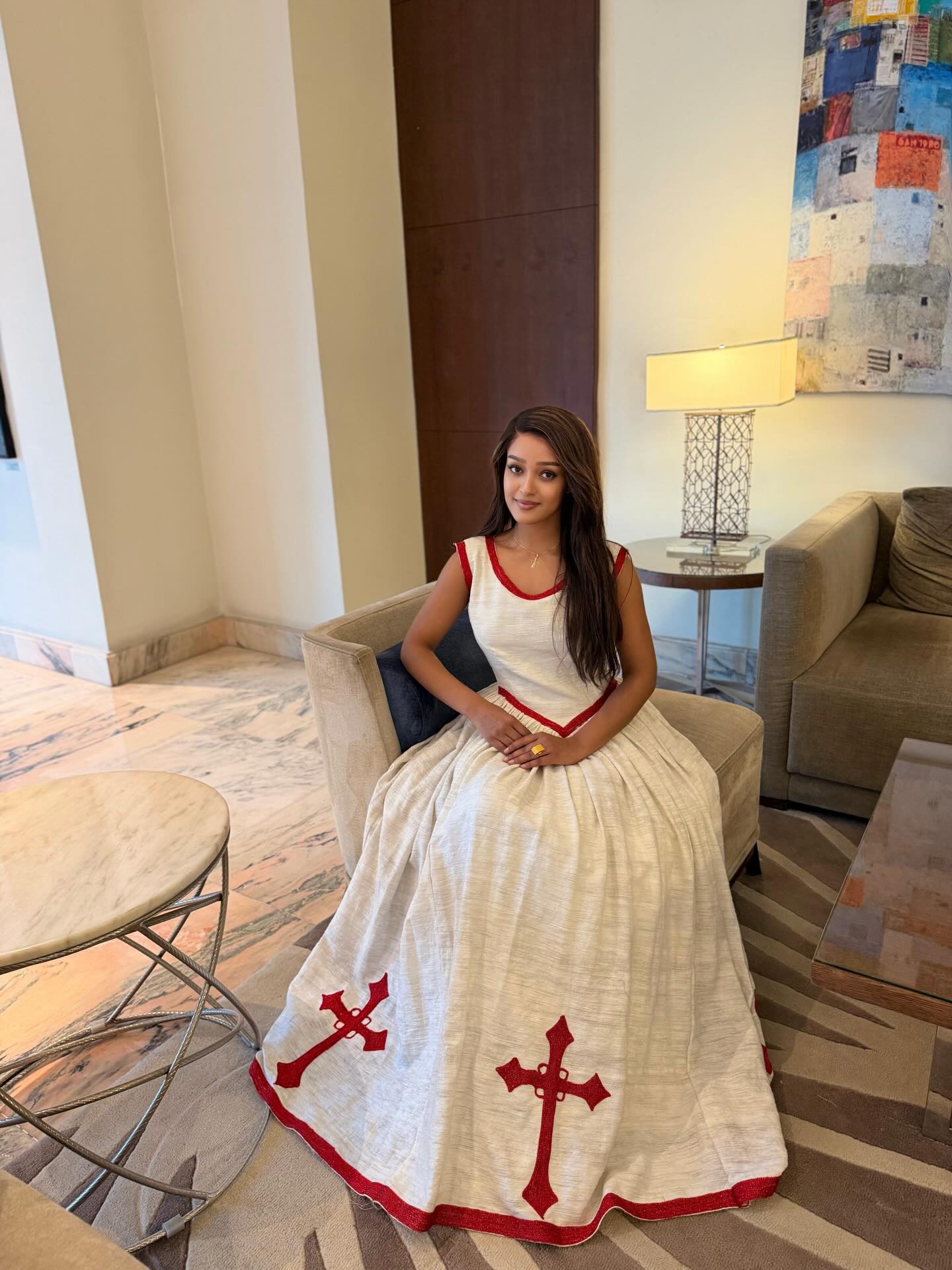 Sleeveless Habesha Dress with Red Embroidery Ethiopian Clothing For Festive Cross Design Habesha Kemis 697
