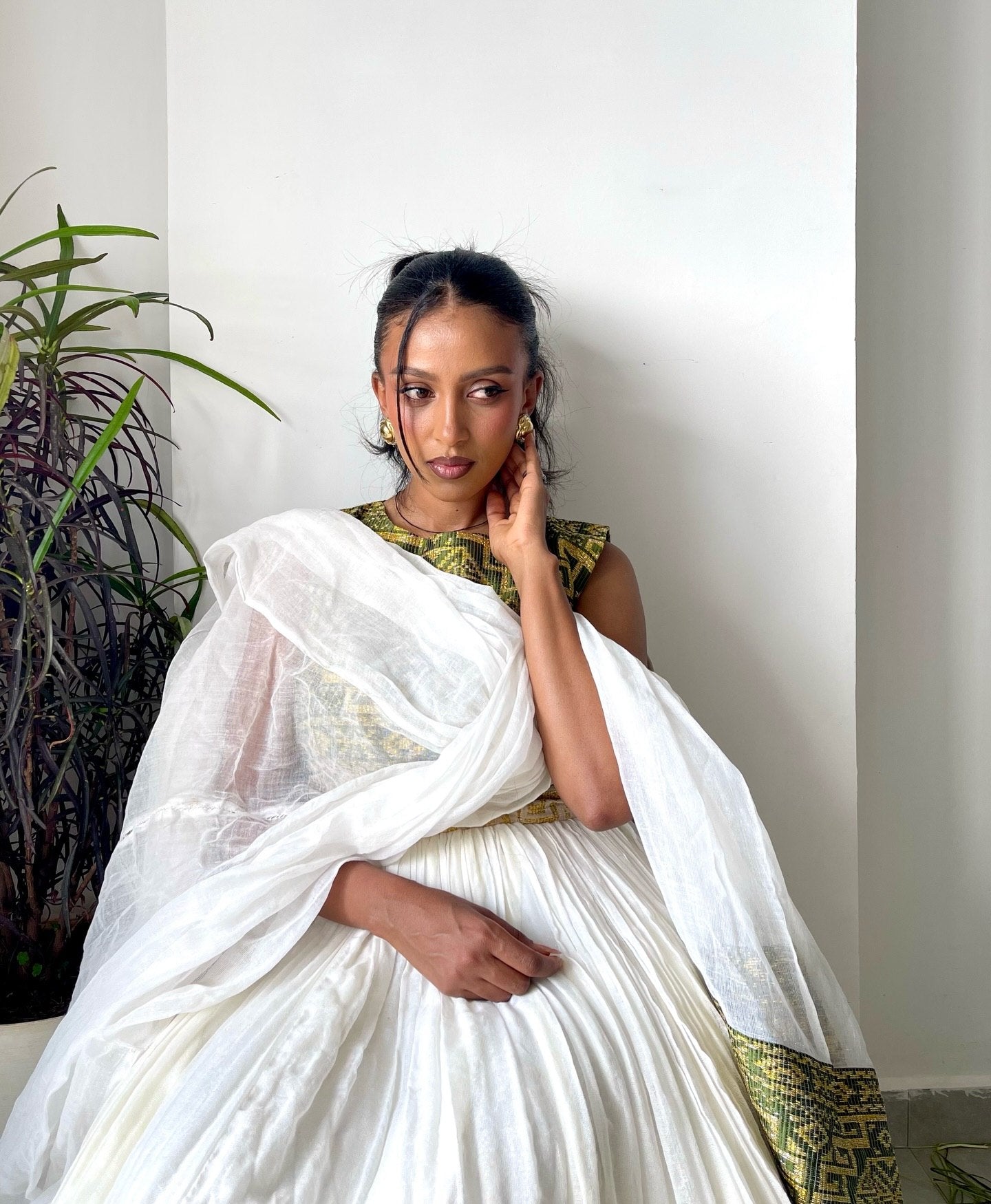 Green and Yellow Woven Habesha Dress Sleeveless Habesha Kemis Classic Ethiopian Cultural Dress 705