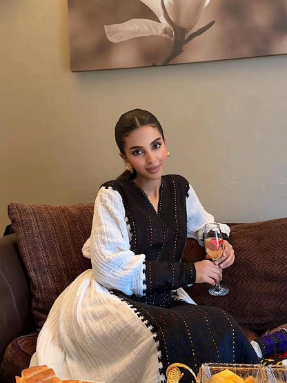 Black Embroidery Habesha Dress Graceful Long Sleeve Ethiopian Traditional Dress Timeless Habesha Kemis 711
