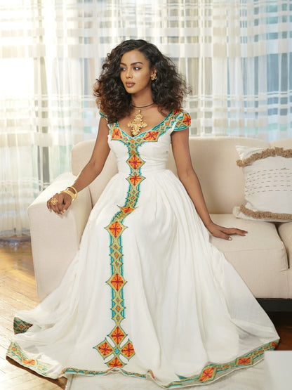 Short Sleeve Habesha Kemis with Elegant Embroidery