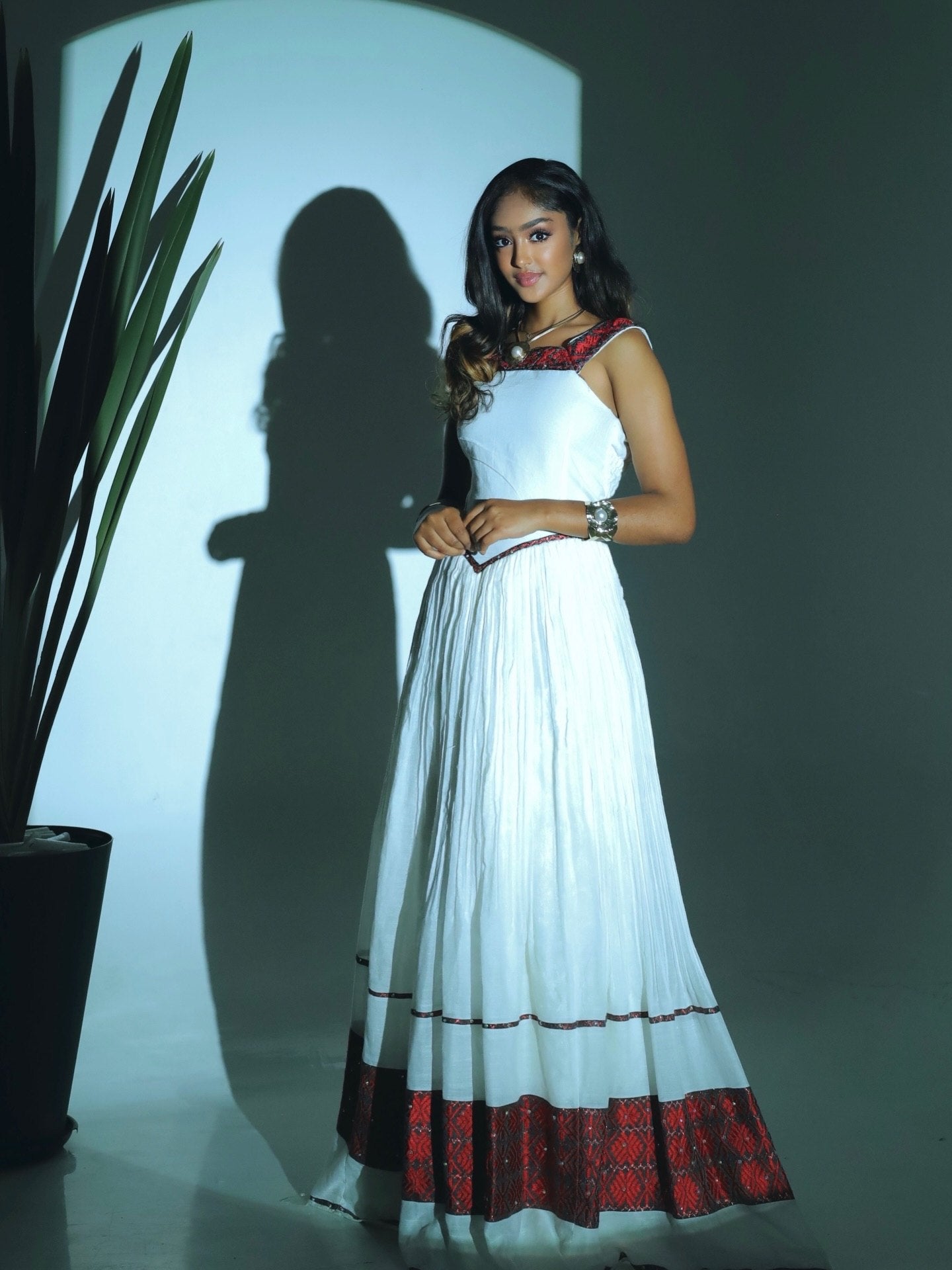 Elegant Habesha Kemis Sleeveless Traditional Ethiopian Clothing with Embroidered Detail