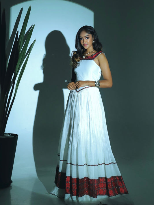 Elegant Habesha Kemis Sleeveless Traditional Ethiopian Clothing with Embroidered Detail