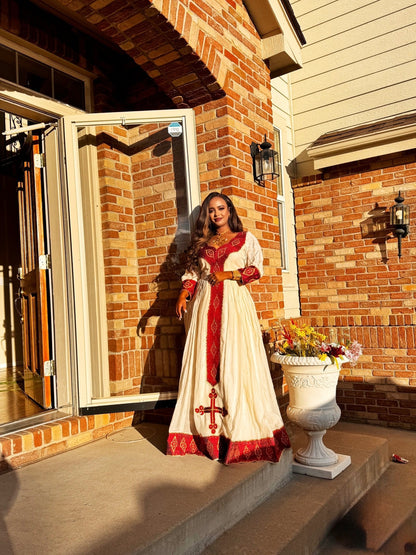 Red Embroidery Habesha Kemis Timeless Ethiopian Dress Stylish Traditional Ethiopian Clothing 725