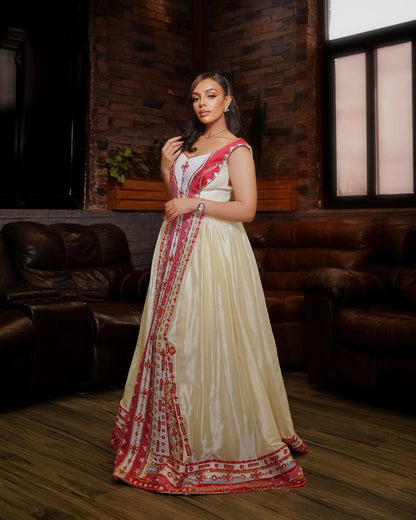 Ethiopian Wedding Dress Red Embroidery Habesha Kemis Traditional Ethiopian Clothing 736