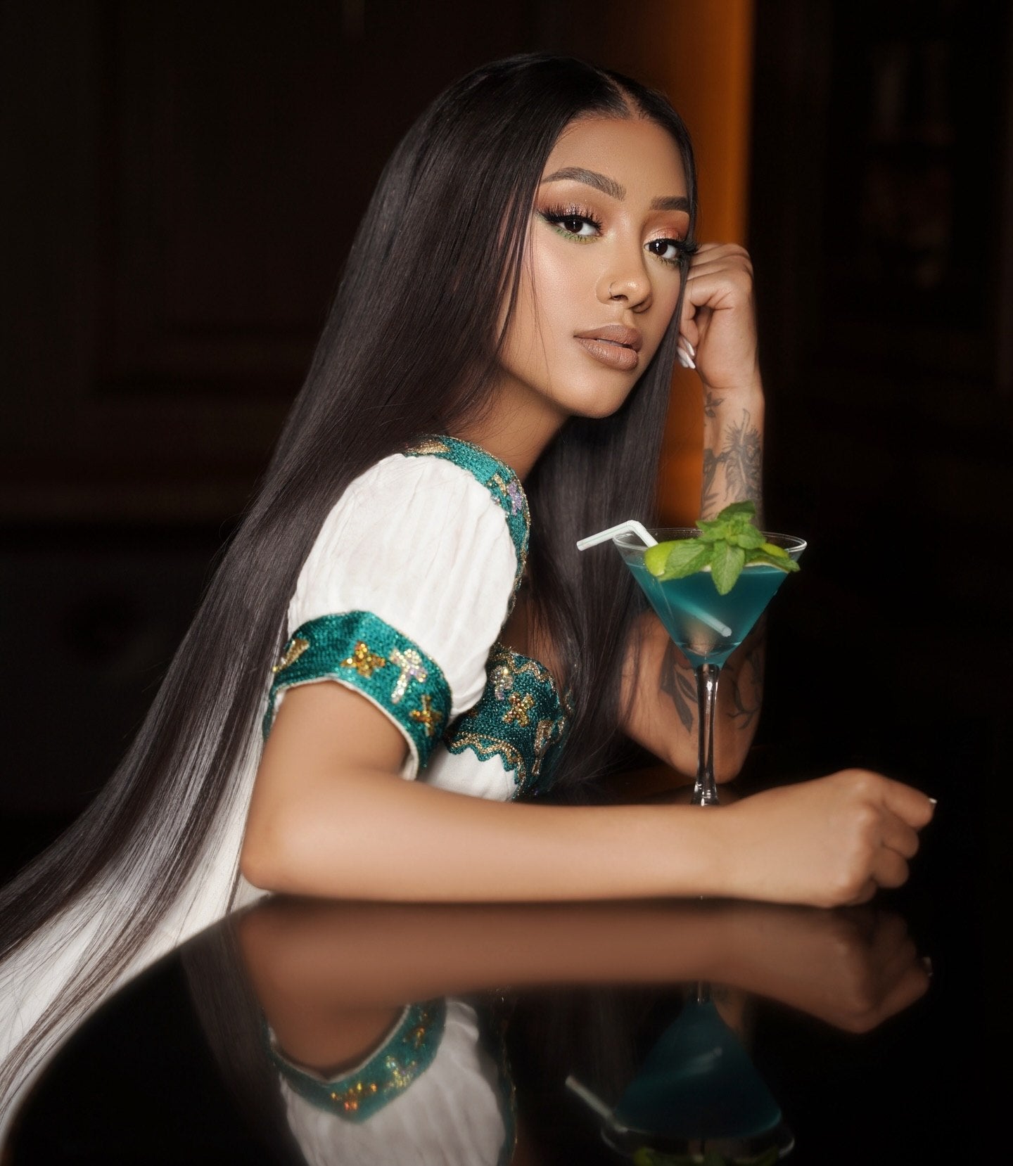Short Sleeve Habesha Dress White Habesha Kemis With Green Woven Embroidery Elegant Ethiopian Traditional Clothing 740