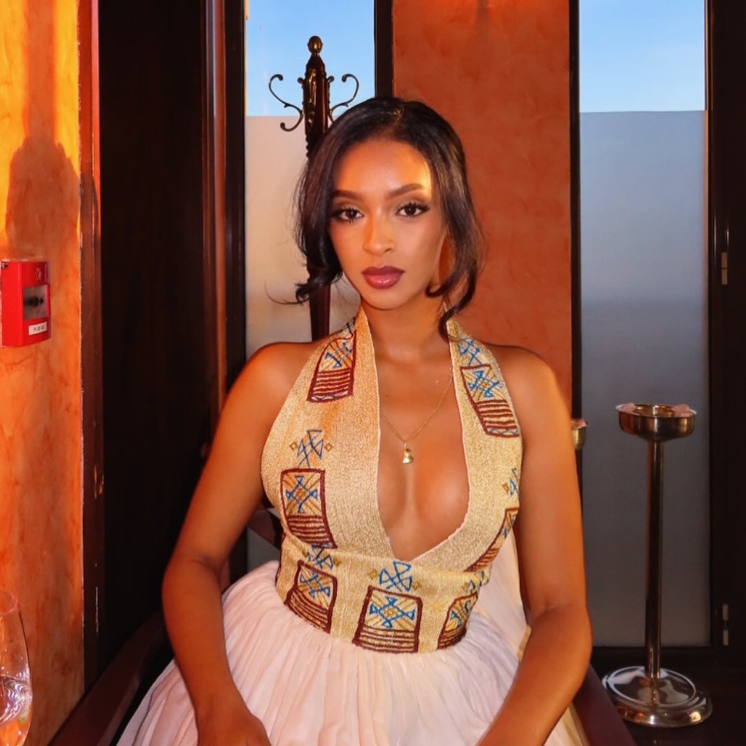 Sleeveless Ethiopian Clothing Golden & Burgundy Habesha Kemis and Habesha Dress Contemporary  Style 747