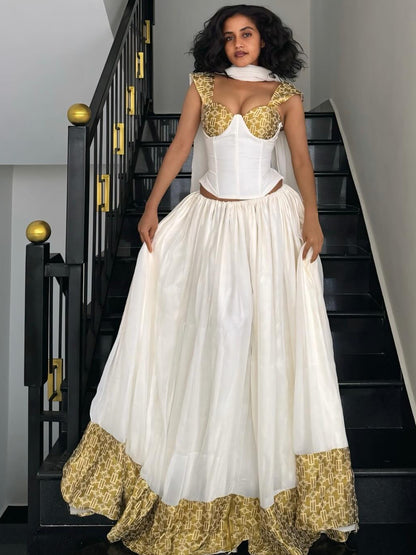 Ethiopian Clothing | Gold Woven Habesha Kemis & Short Sleeve Habesha Dress