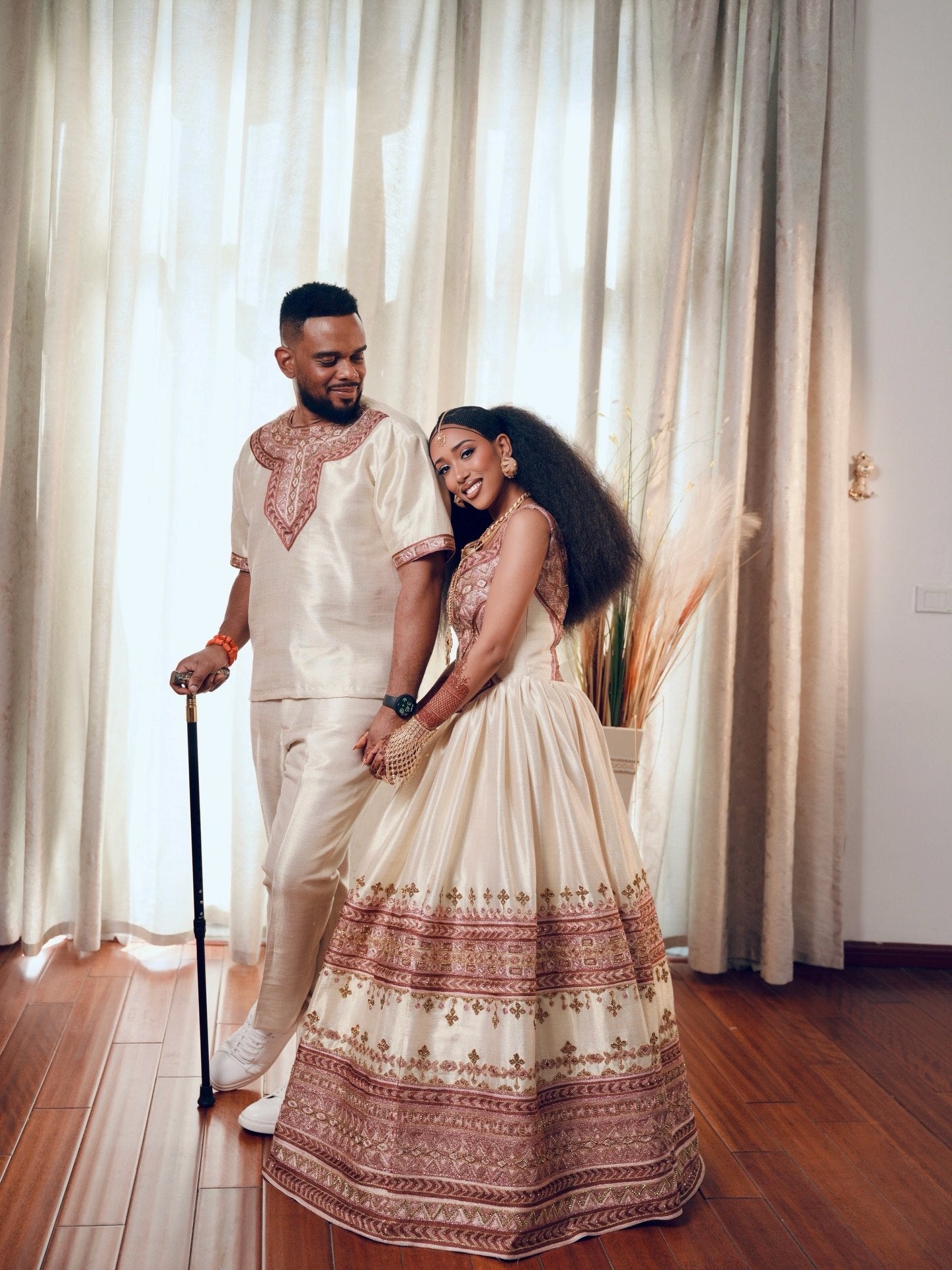 Couple Ethiopian Clothing Matching Habesha Kemis & Men's Set Traditional Ethiopian Clothing 753