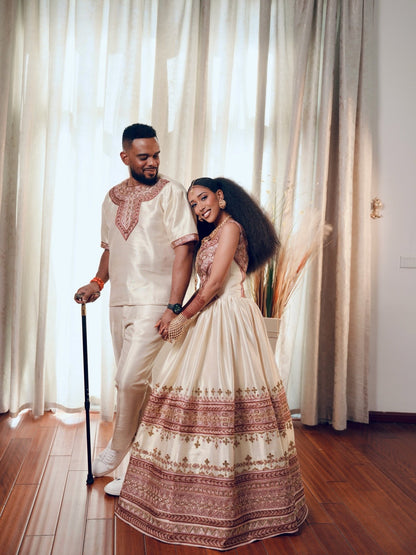 Couple Ethiopian Clothing Matching Habesha Kemis & Men's Set Traditional Ethiopian Clothing 753
