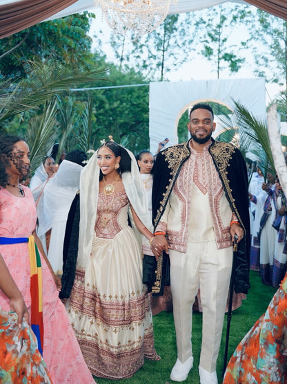 Couple Ethiopian Clothing Matching Habesha Kemis & Men's Set Traditional Ethiopian Clothing 753