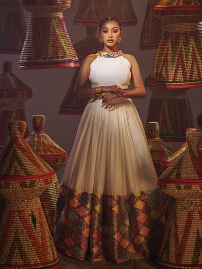 Traditional Ethiopian Clothing Sophisticated Eritrean Dress with Artistic Habesha Kemis Design 762
