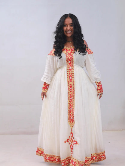 Royal Crimson Habesha Kemis Traditional Ethiopian Dress & Habesha Clothing