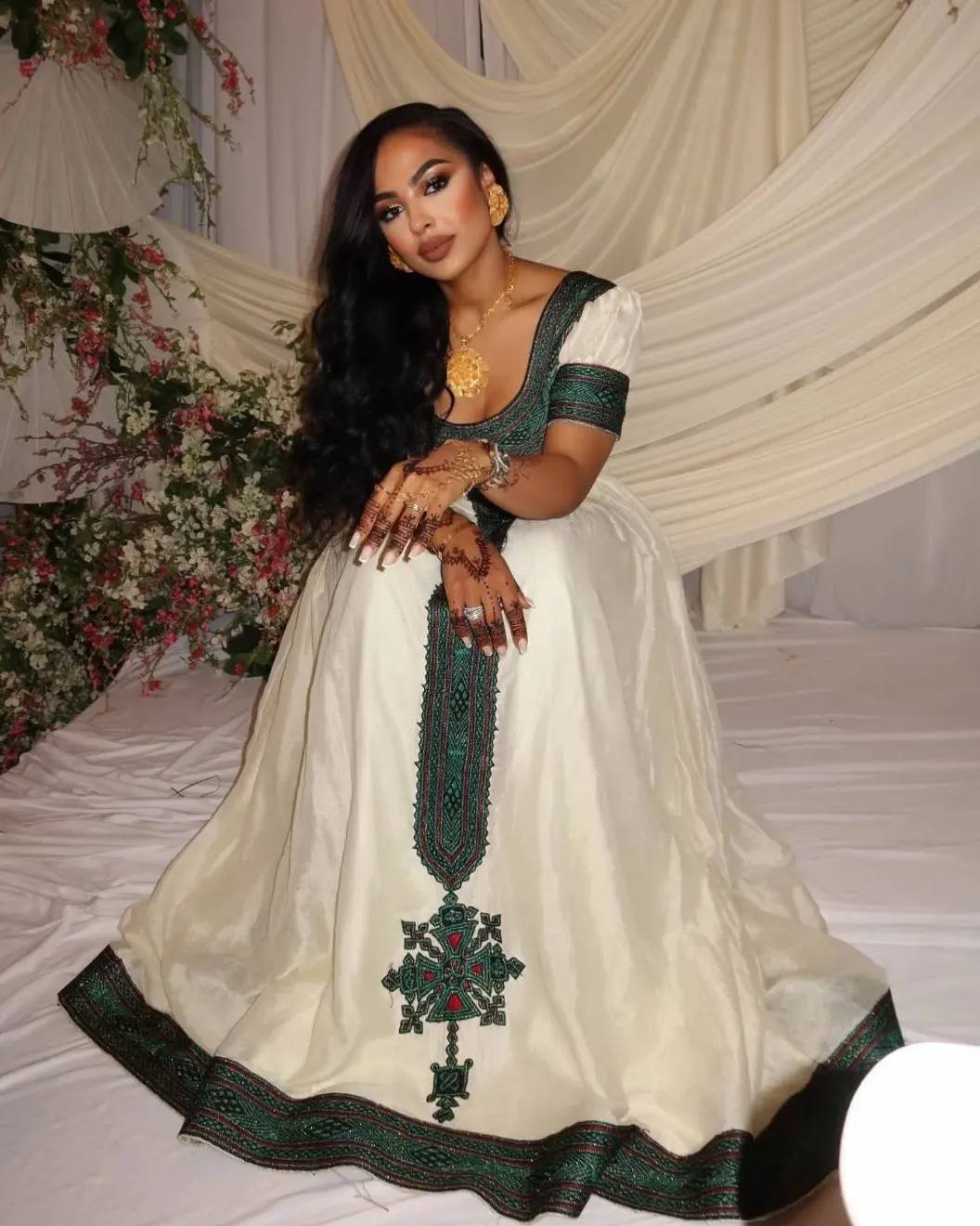 Elegant Habesha Kemis Ethiopian Traditional Dress Handwoven Embroidery Habesha Dress 101