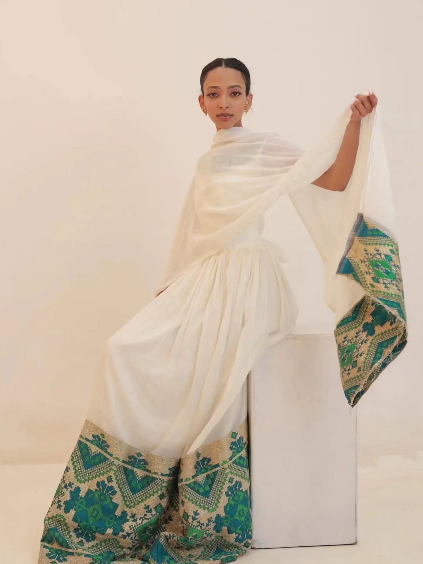 Elegant Habesha Kemis Traditional Habesha Dress For Special Events Green Embroidery Habesha Dress 120