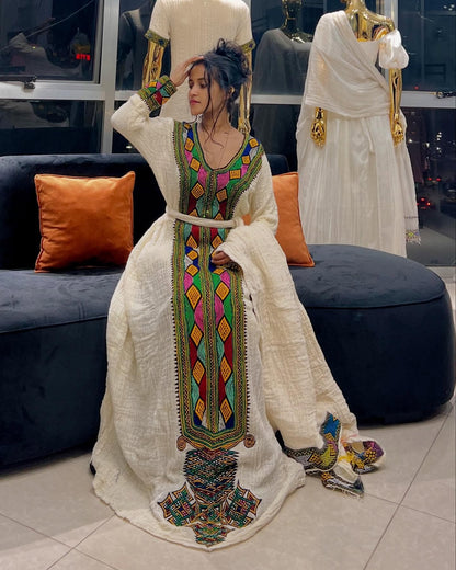 Colorful Habesha Kemis Handmade Ethiopian Traditional Dress Timeless Habesha Dress For Occasions 122