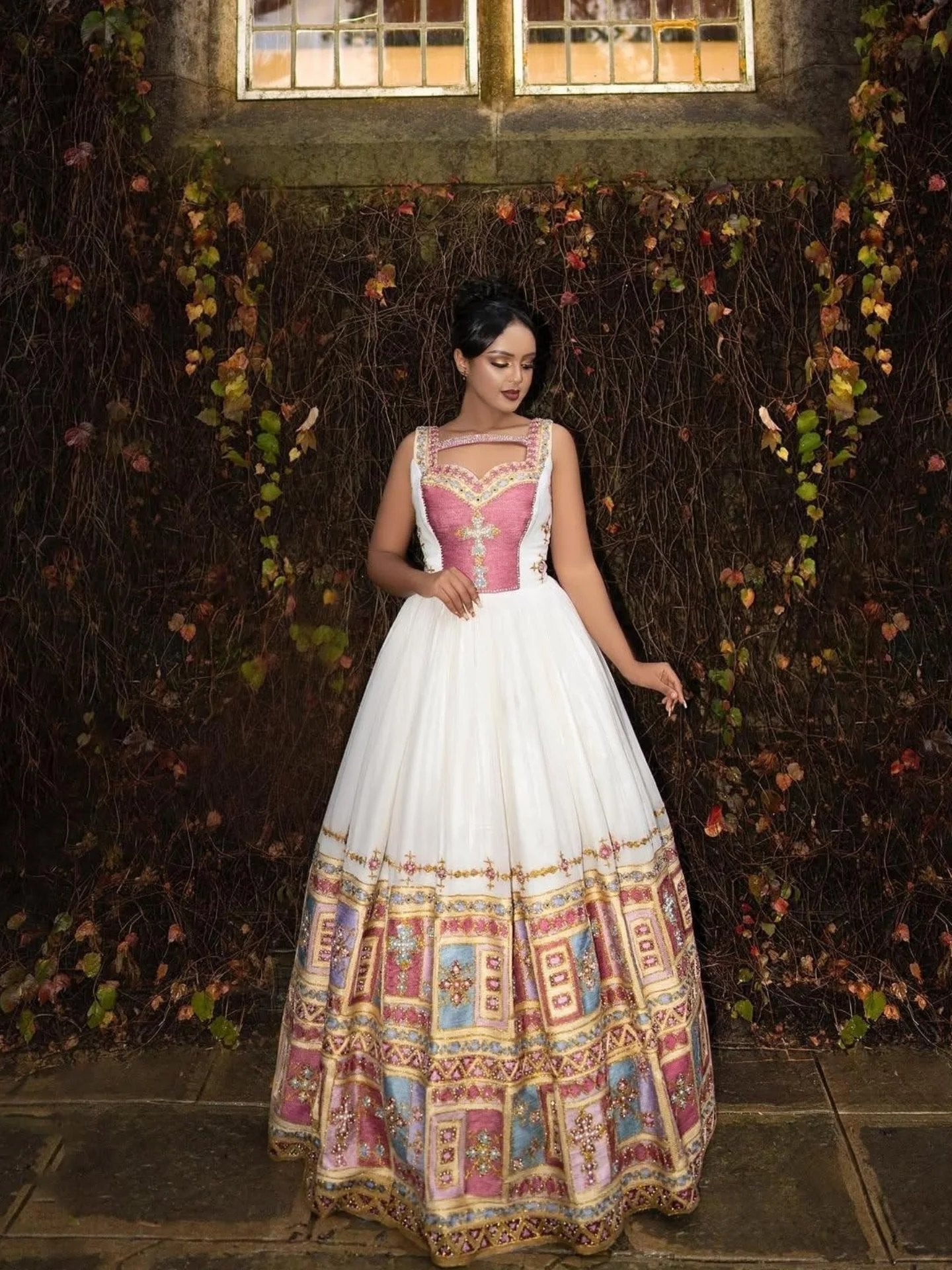 Majestic Traditional Ethiopian Wedding Dress Elegant Habesha Dress Multicolored Pattern Habesha Kemis 160