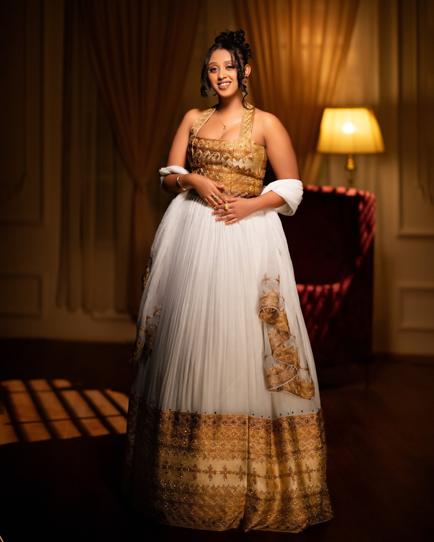 Luxurious Habesha Dress Golden Traditional Ethiopian Wedding Dress Cultural Habesha Kemis For Wedding 161