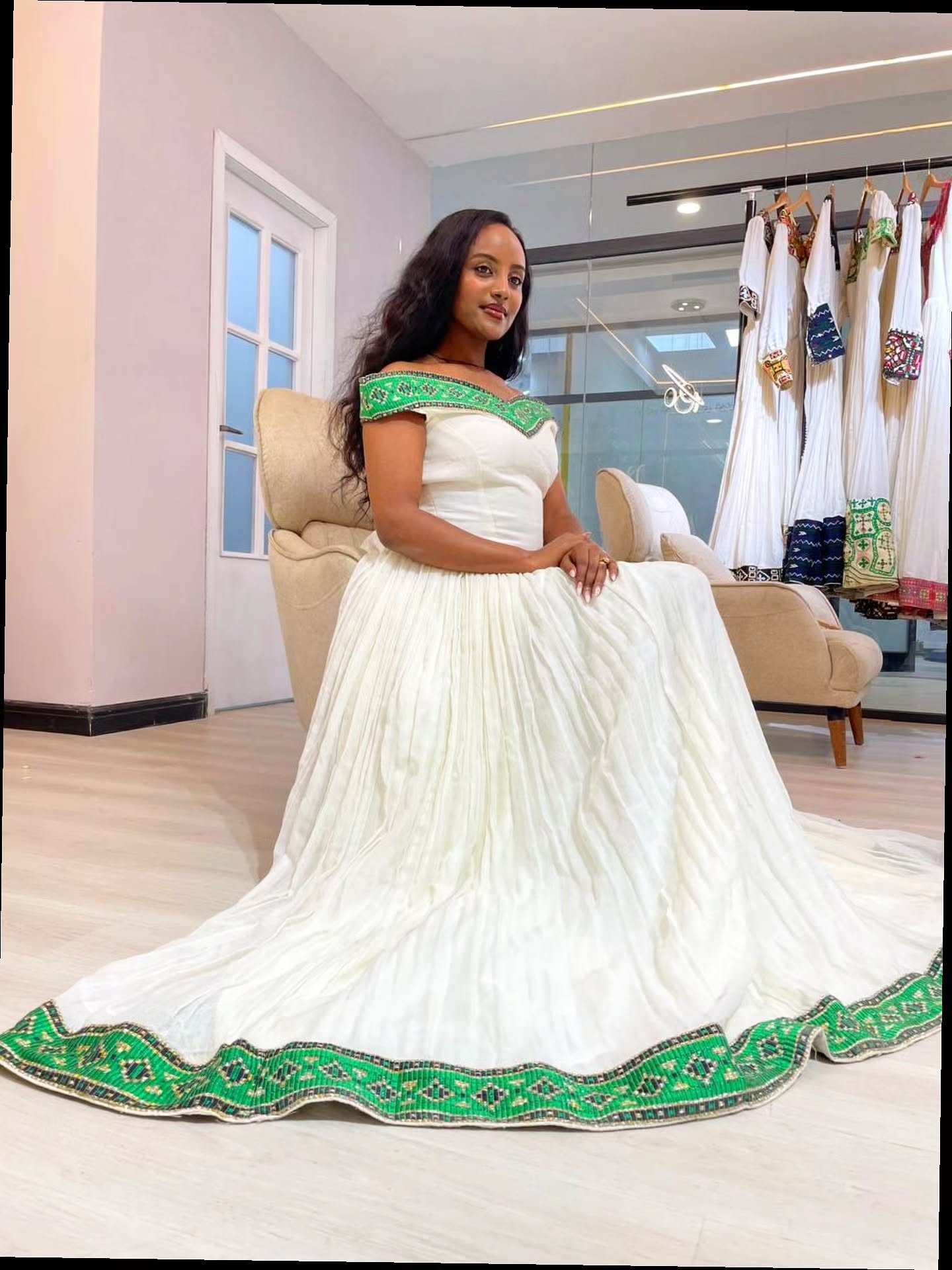 Green Embroidery Habesha Dress Handwoven Habesha Kemis Graceful Ethiopian Clothing 165
