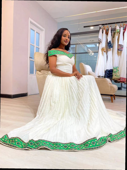 Green Embroidery Habesha Dress Handwoven Habesha Kemis Graceful Ethiopian Clothing 165