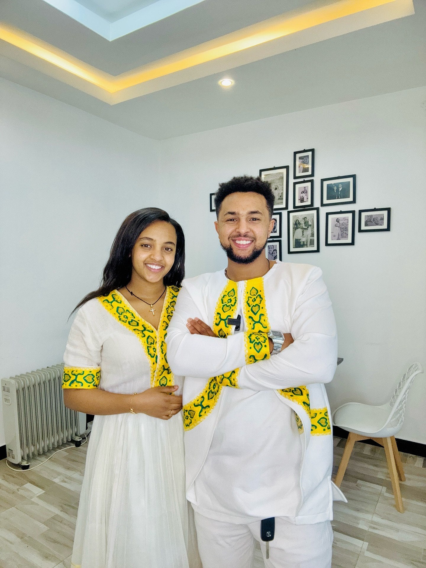 Matching Habesha Couple Outfit Yellow Embroidery Ethiopian Clothing Beautiful Couple Set 171