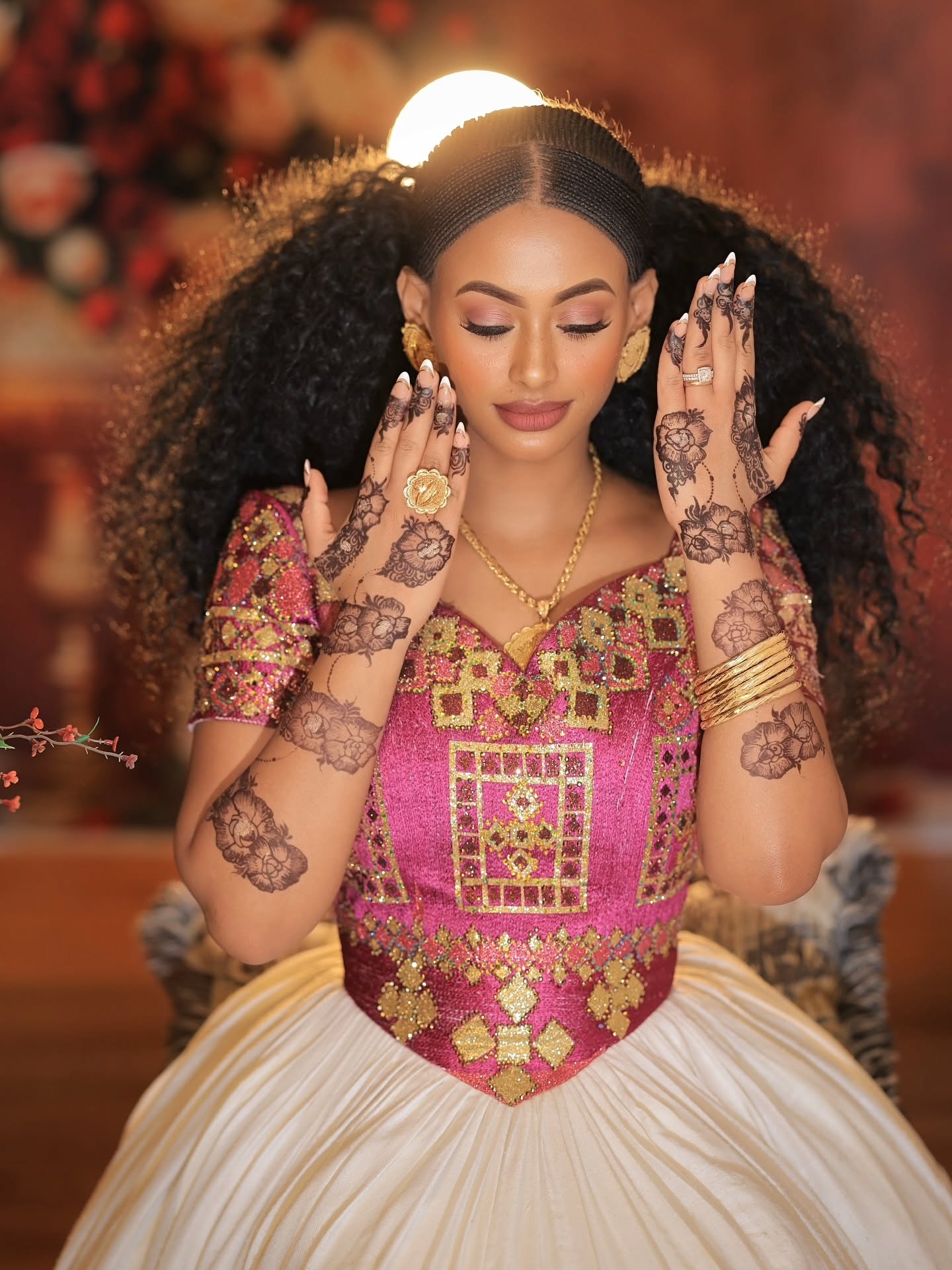 luxurious Habesha Kemis red and gold embroidered traditional ethiopian wedding dress Graceful Habesha Dress 174