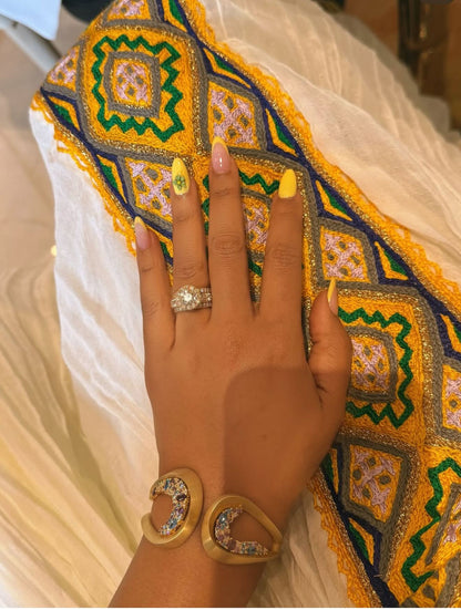 green and gold embroidery Habesha Dress Handwoven Habesha Kemis Festive Traditional Ethiopian Clothing 178