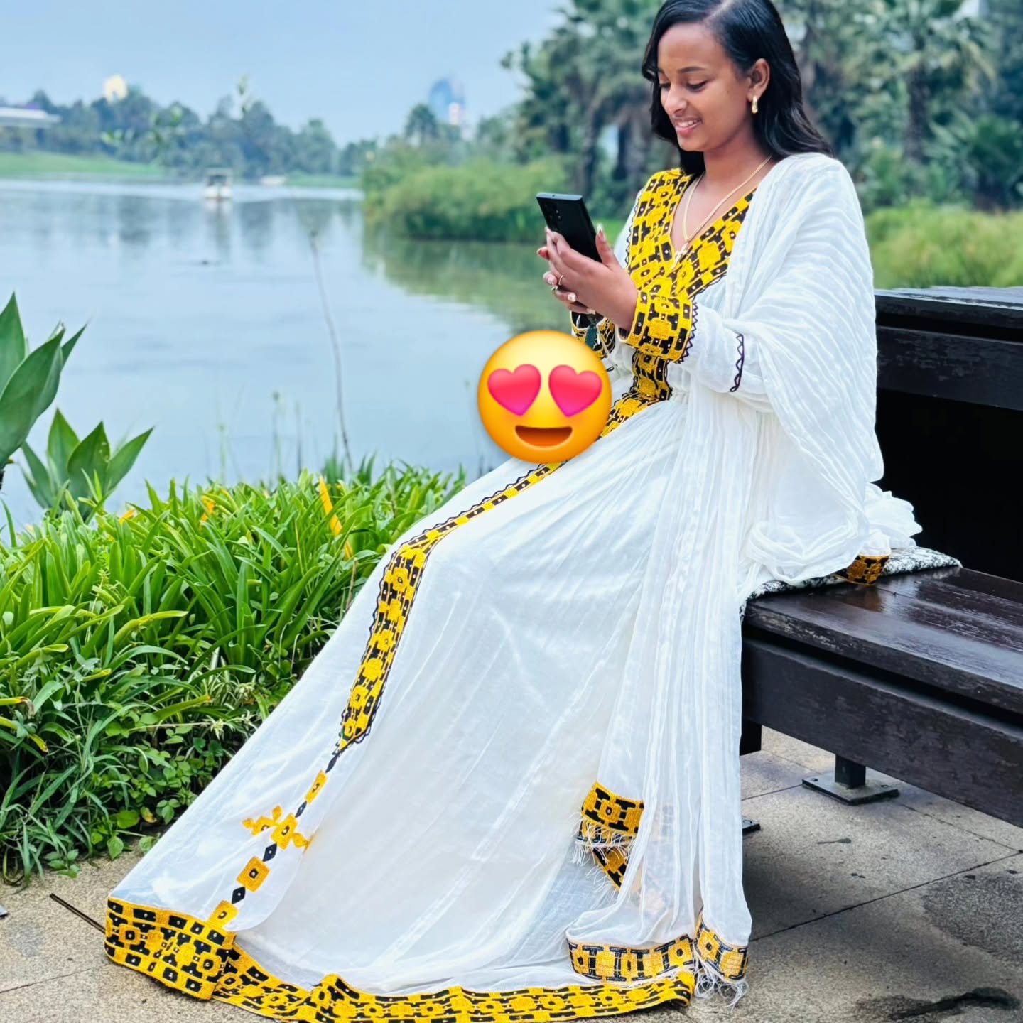White And Yellow Traditional Ethiopian Dress Modern Embroidery Design Habesha Dress Handwoven Habesha Kemis 182