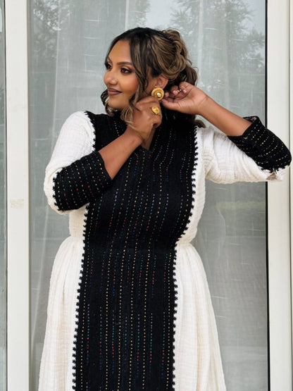 Black Embroidery Ethiopian Clothing Handwoven Habesha Kemis Traditional Habesha Dress 185