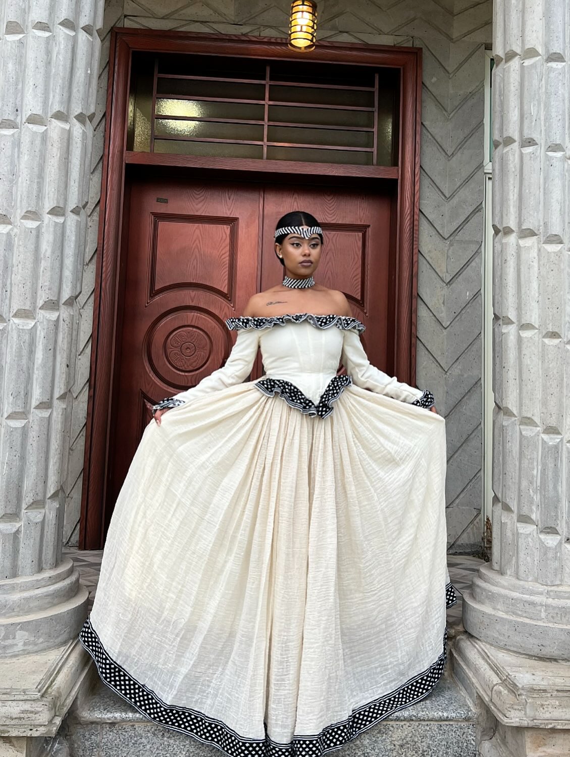 Off-Shoulder Habesha Dress Traditional Ethiopian Clothing For Festive Black Embroidery Habesha Kemis 189