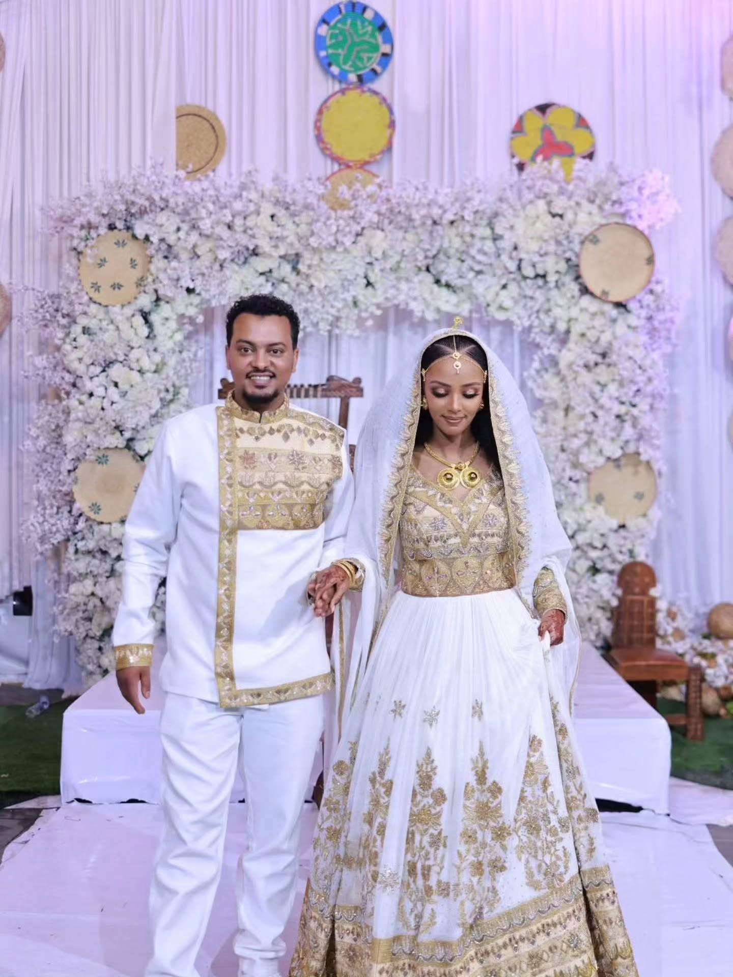 gold habesha couple outfit Ethiopian Matching dress and shirt traditional habesha cloth 211