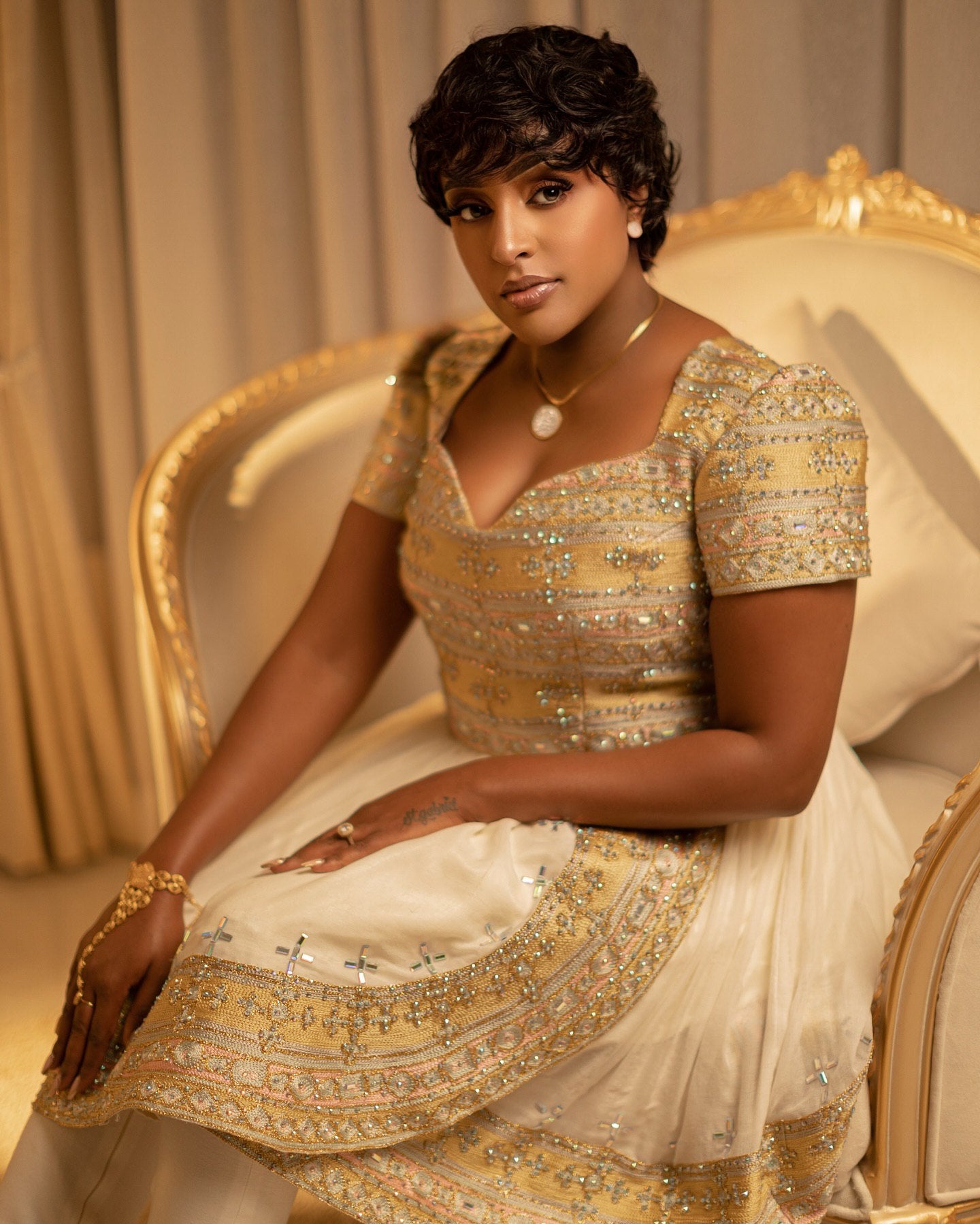 Short habesha kemis ethiopian traditional clothing Golden Embroidery habesha dress 207